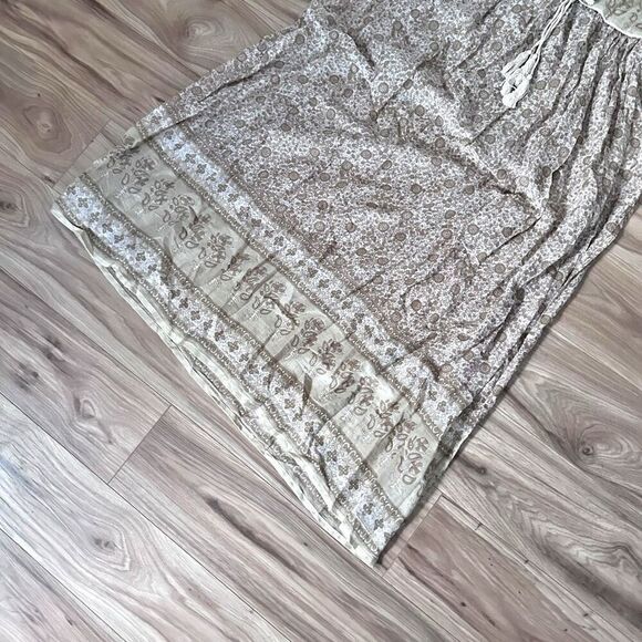 CHOWCHILLA VINTAGE | Boho Hippie Beige Floral maxi Dress Beige Tan Tassel | Smal - Picture 5 of 8